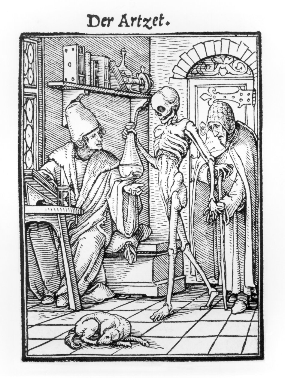 Smrt a lékař, z „Tance smrti“, vyryl Hans Lutzelburger, kolem roku 1538 od Hans Holbein der Jüngere