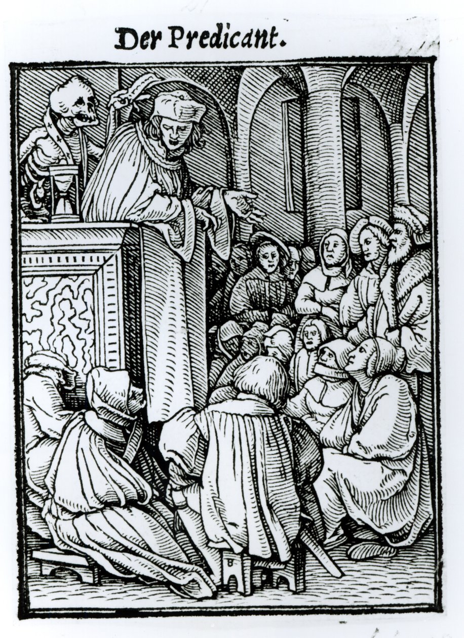 Smrt a kazatel, z „Tance smrti“, vyryl Hans Lutzelburger, kolem roku 1538 od Hans Holbein der Jüngere