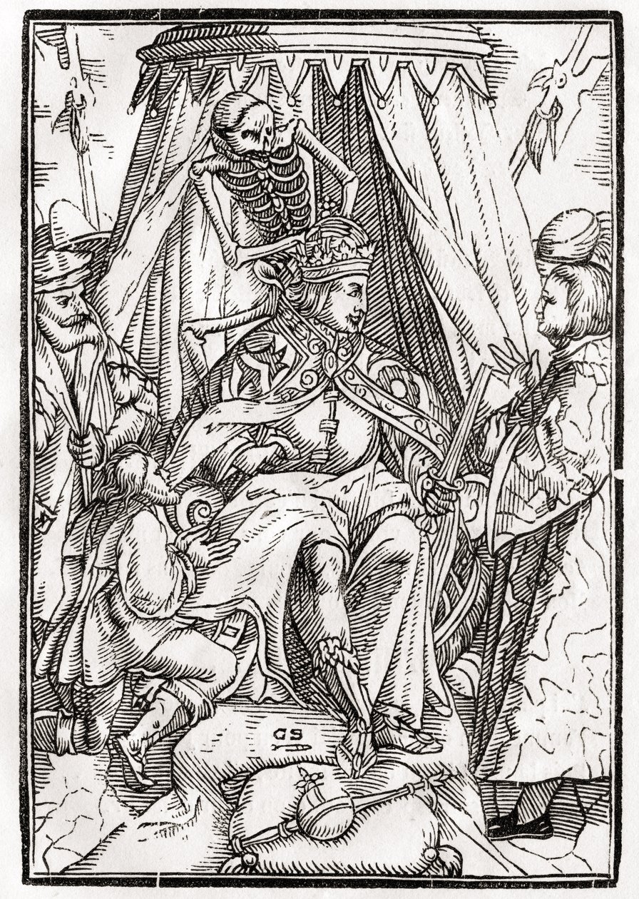 Smrt přichází pro císaře, vyryl Georg Scharffenberg, z „Der Todten Tanz“, vydaného v Basileji, 1843 od Hans Holbein der Jüngere