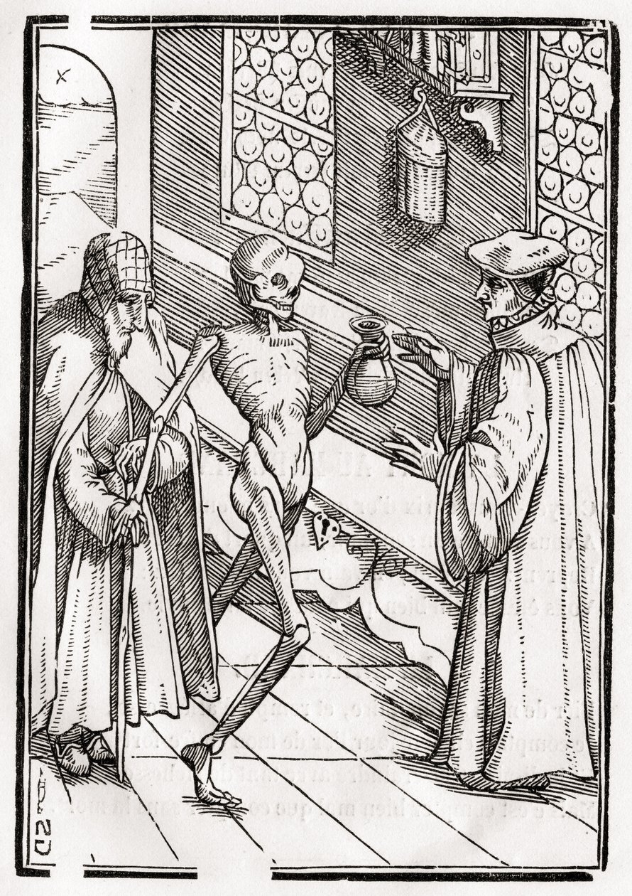 Smrt přichází k doktorovi, vyryl Georg Scharffenberg, z „Der Todten Tanz“, vydaného v Basileji, 1843 od Hans Holbein der Jüngere