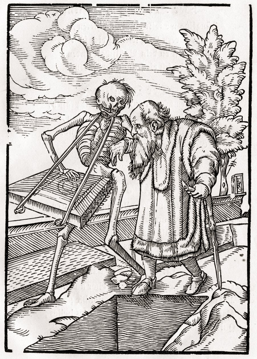 Smrt přichází ke starci aneb Poustevník, z knihy "Der Todten Tanz", vydáno v Basileji, 1843. od Hans Holbein der Jüngere
