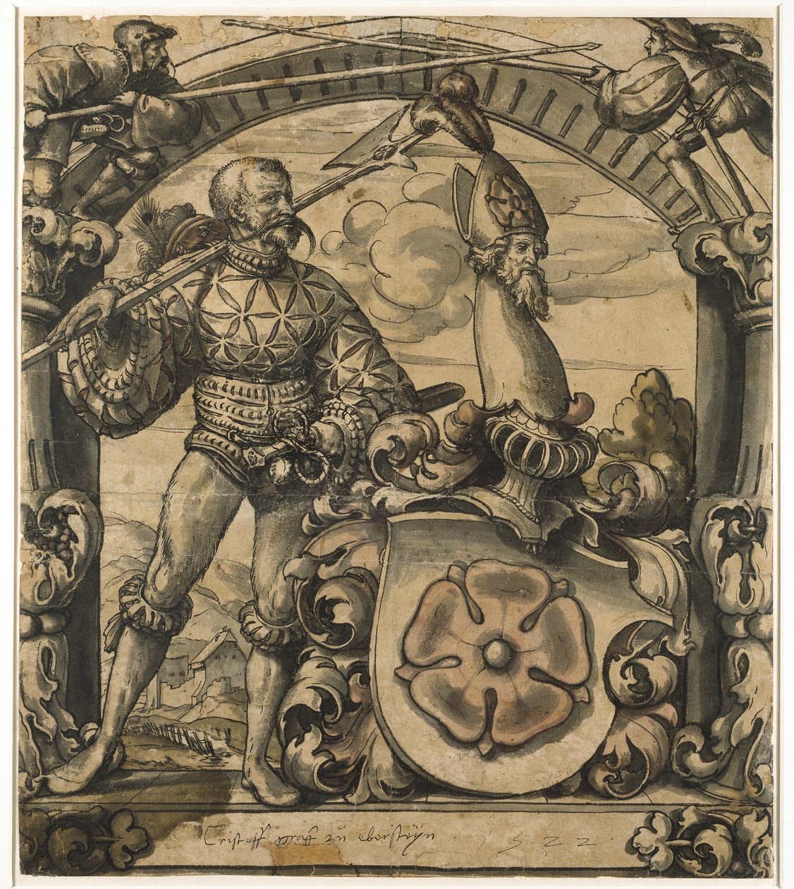 Návrh heraldické vitráže, 1522 (pero a černý inkoust s vymytím) od Hans Holbein der Jüngere