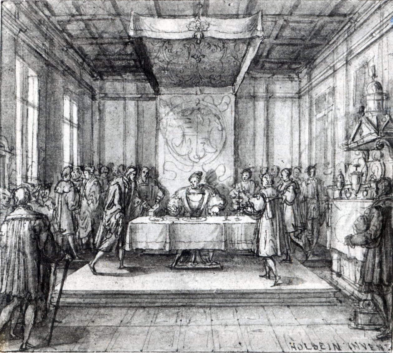 Jindřich VIII. ve své soukromé komoře (pero, inkoust a mytí na papíře) od Hans Holbein der Jüngere