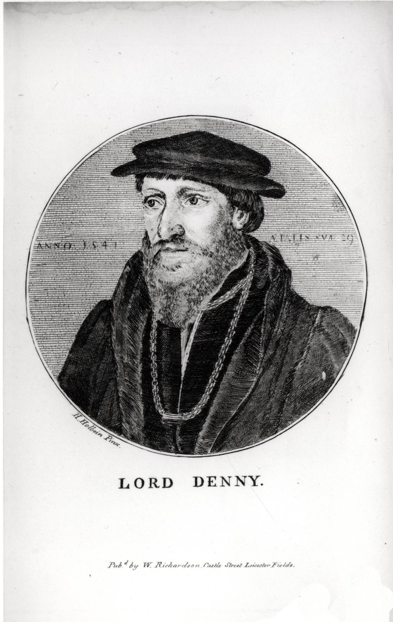 Portrét sira Anthonyho Dennyho (1501-49) v roce 1541, vyrytý W. Richardsonem od Hans Holbein der Jüngere