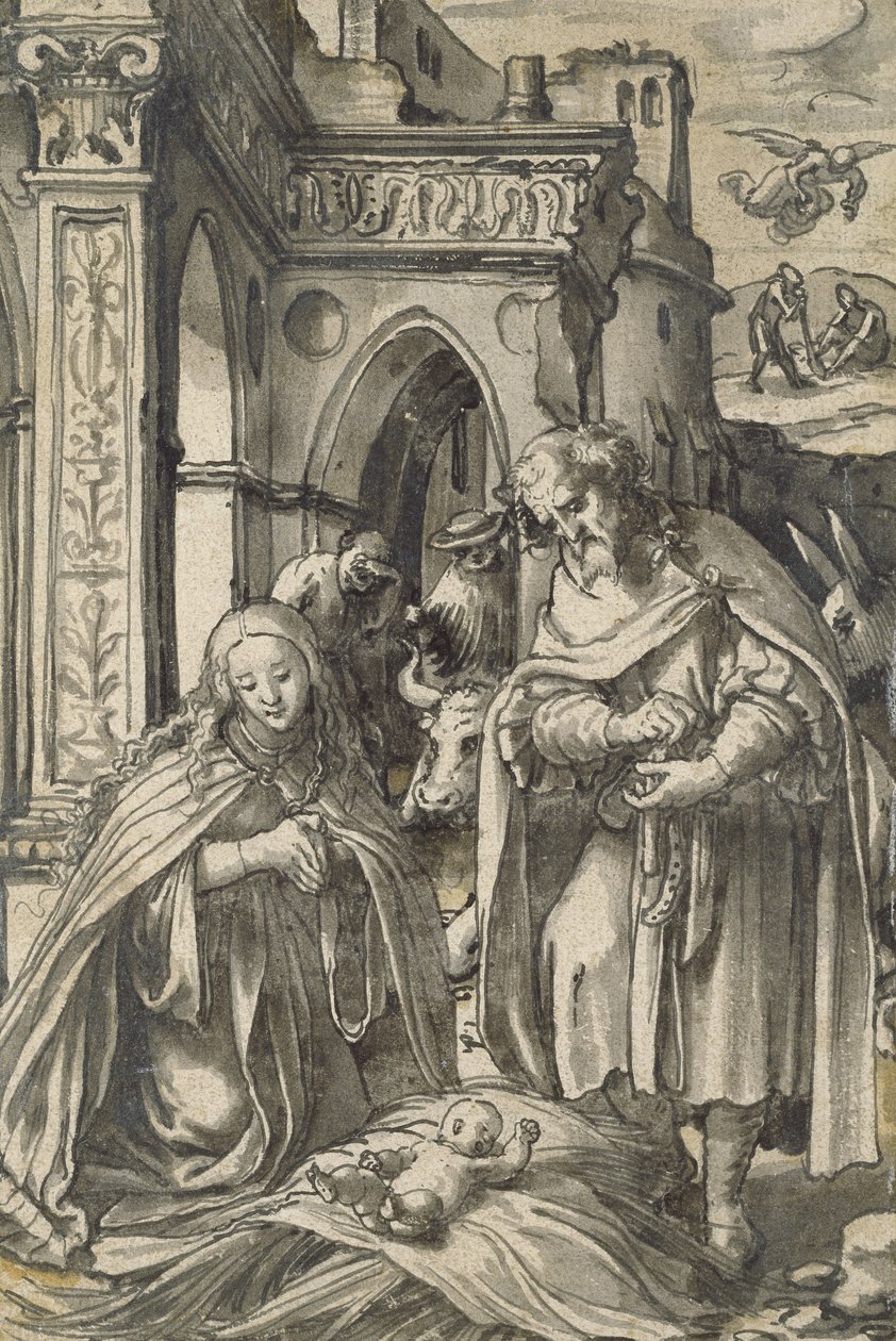 Narození Páně (štětec a indický inkoust s šedým mytím) od Hans Holbein der Jüngere