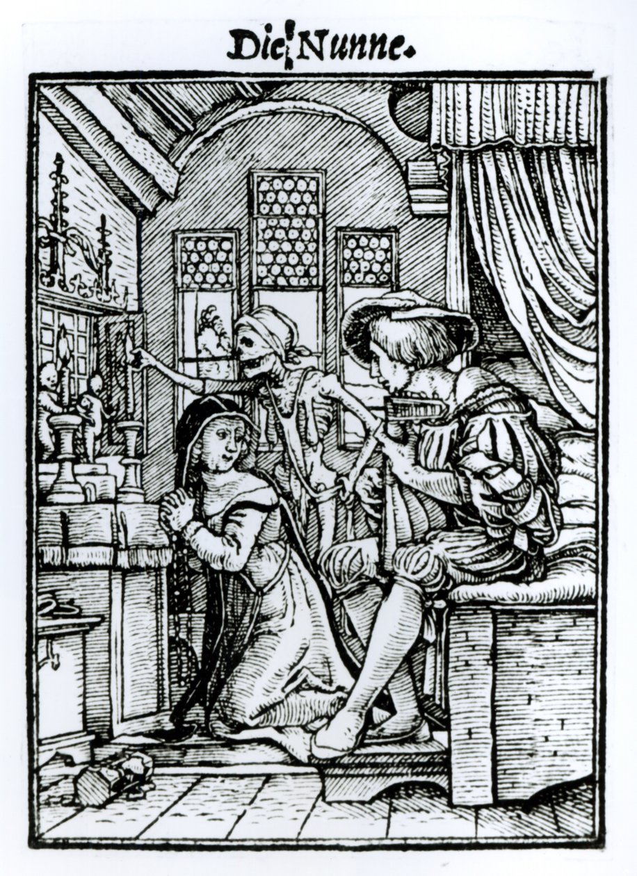 Jeptiška, z „Tance smrti“, vyryla Hans Lutzelburger, kolem roku 1538 od Hans Holbein der Jüngere