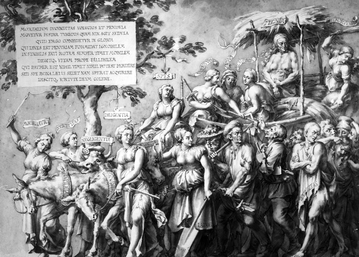 Triumf chudoby, kreslil Jan de Bisschop, kolem 1650 (pero, inkoust a lavír na papíře) od Hans Holbein der Jüngere