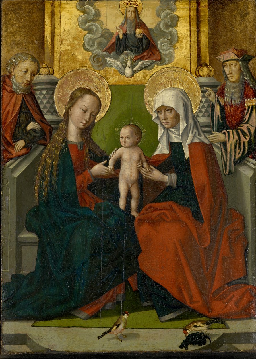 Svatá Anna s Pannou a Dítětem, Josef, Joachim, Bůh Otec a Duch svatý od Hans Holbein the Elder