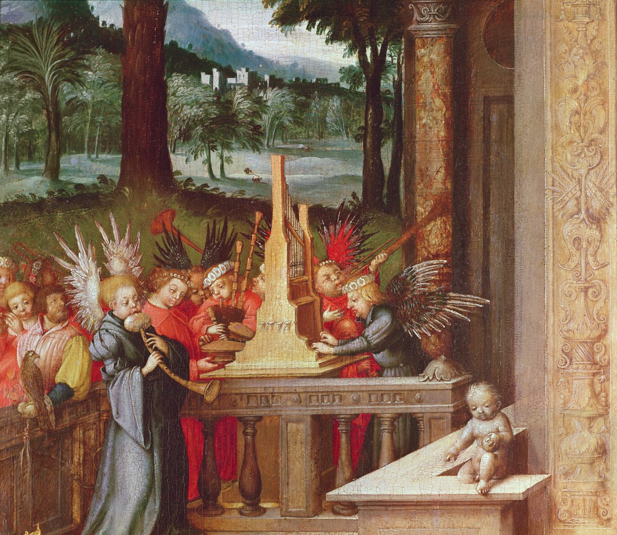 Detail Panny, dítěte a svatých andělů hrajících na varhany, 1519 olej na dubu od Hans Holbein the Elder