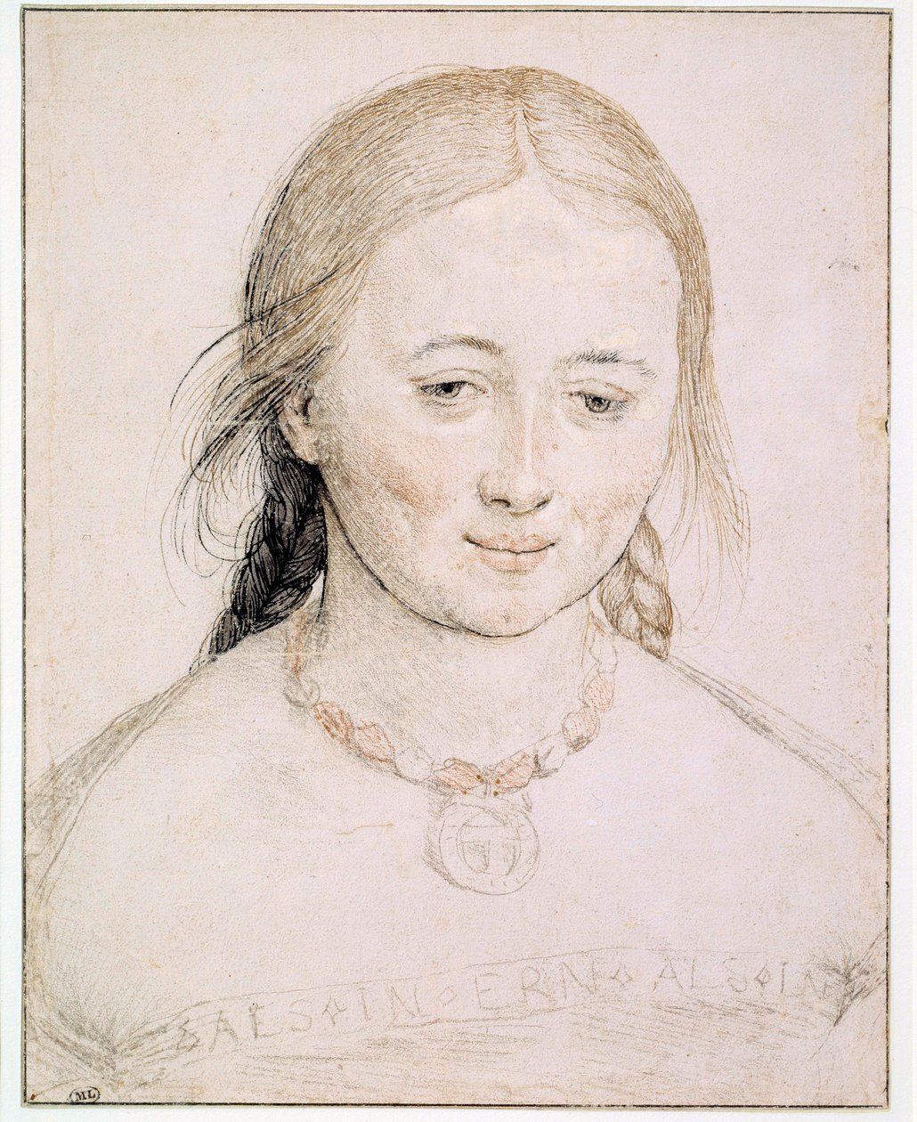 Hlava mladé ženy Kresba na špičce kovu, pera a krve od Hanse Holbeina starého (1460-1524) Slunce ze 16. století. 0,19x0,15 m Paříž, Musee du Louvre od Hans Holbein the Elder