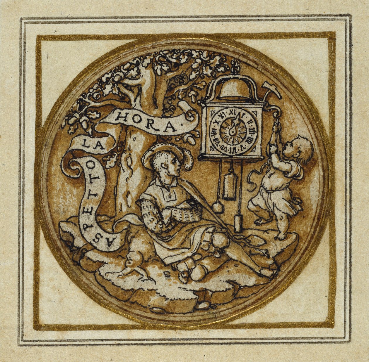 Alegorie času – Design pro odznak přívěsku nebo klobouku, c.1532-43 (pero a inkoust na papíře) od Hans Holbein der Jüngere