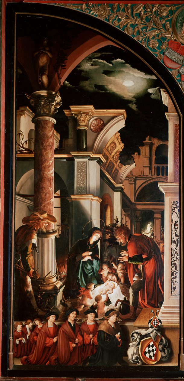 Oltářní obraz Oberried: „Klanění pastýřů““ Detrempe na dřevě od Hanse Holbeina Mladého (1497/8-1543) 1521-1522 Ne. 231x109 cm Cathedrale de Fribourg, Švýcarsko od Hans Holbein der Jüngere