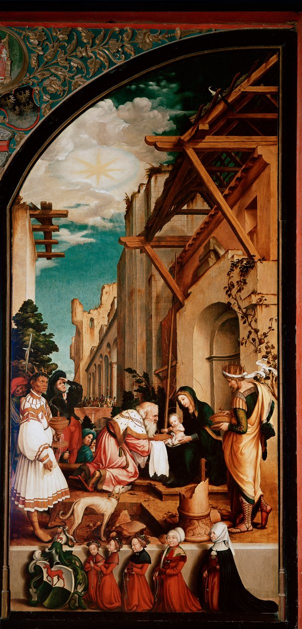 Oltářní obraz Oberried: „Klanění tří králů““ Detrempe na dřevě od Hanse Holbeina Mladého (1497/8-1543) 1521-1522 Ne. 231x109 cm Cathedrale de Fribourg, Švýcarsko od Hans Holbein der Jüngere