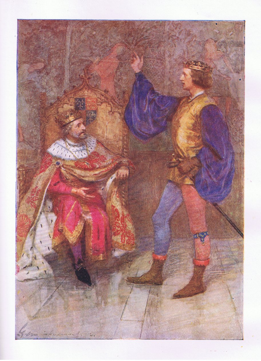 A zemřu sto tisíc smrtí, než poruším nejmenší část tohoto slibu (král Jindřich IV.), z The Complete Works of Shakespeare publikovaných George Harrap & Co Ltd, 20. léta od Hans Holbein der Jüngere