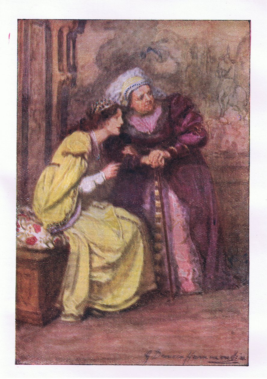 Pojďte sem, sestřičko. Co je to za pána? (Romeo a Julie), z knihy The Complete Works of Shakespeare vydané nakladatelstvím George Harrap & Co Ltd., 1920. od Hans Holbein der Jüngere
