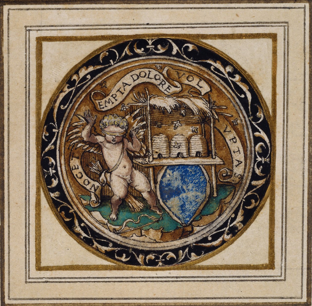Amor bodnutý včelami - Design pro přívěsek nebo odznak klobouku, c.1532-43 (pero a inkoust na papíře) od Hans Holbein der Jüngere