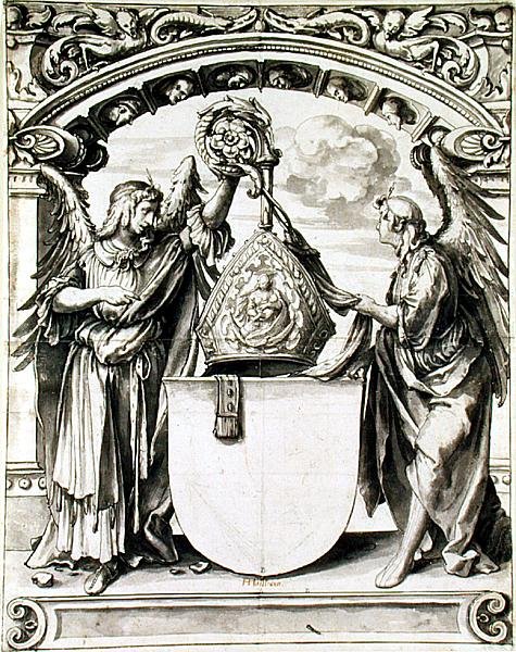 Návrh na malbu na skle, asi 1520 (pero a šedá barva s černou křídou na papíře) od Hans Holbein der Jüngere