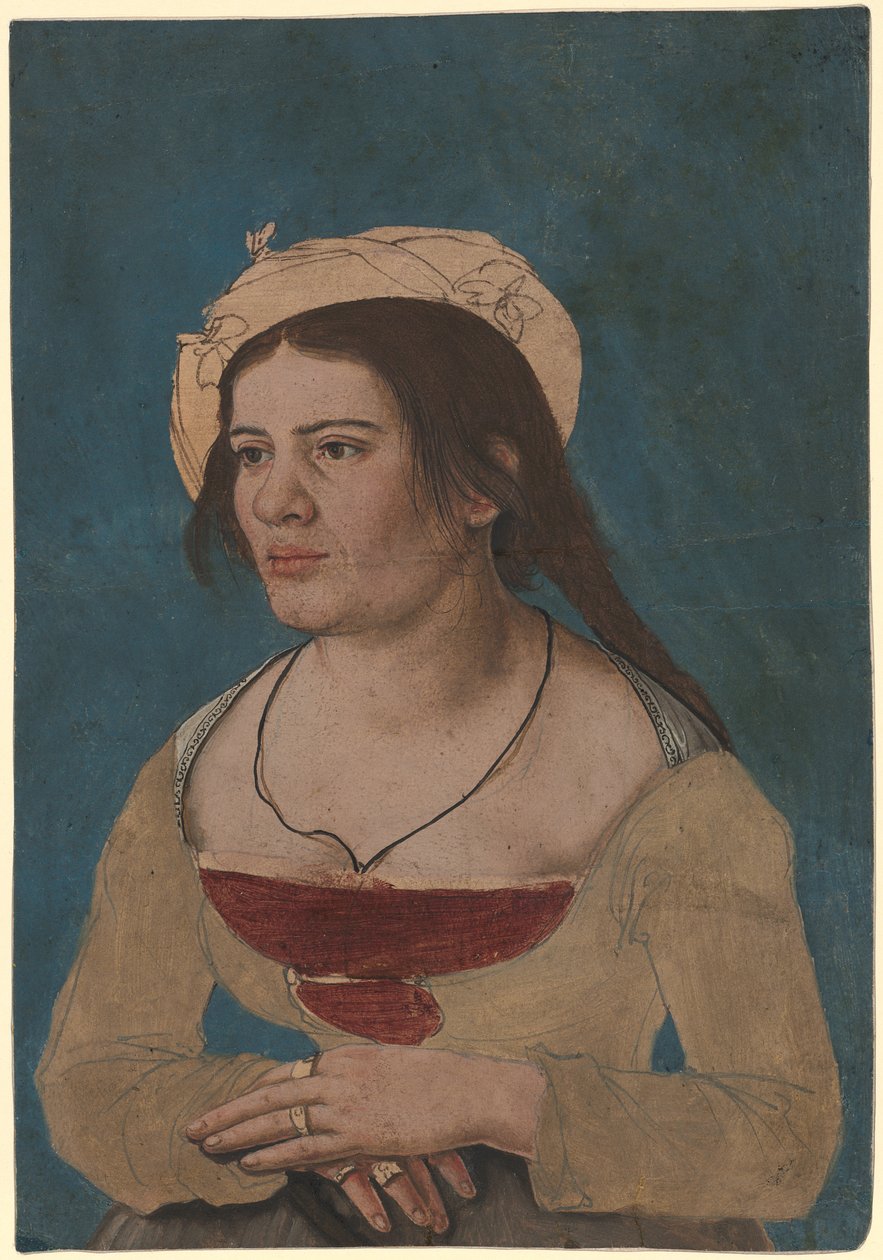 Hans Holbein mladší (asi) - Portrét mladé ženy s červeným živůtkem, inv. 1823.143 od Hans Holbein the Younger
