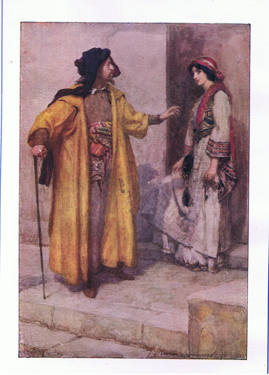 Slyšíš mě, Jessico: zamkni mi dveře (Kupec benátský), z The Complete Works of Shakespeare vydané George Harrap & Co Ltd, 20. léta od Hans Holbein der Jüngere