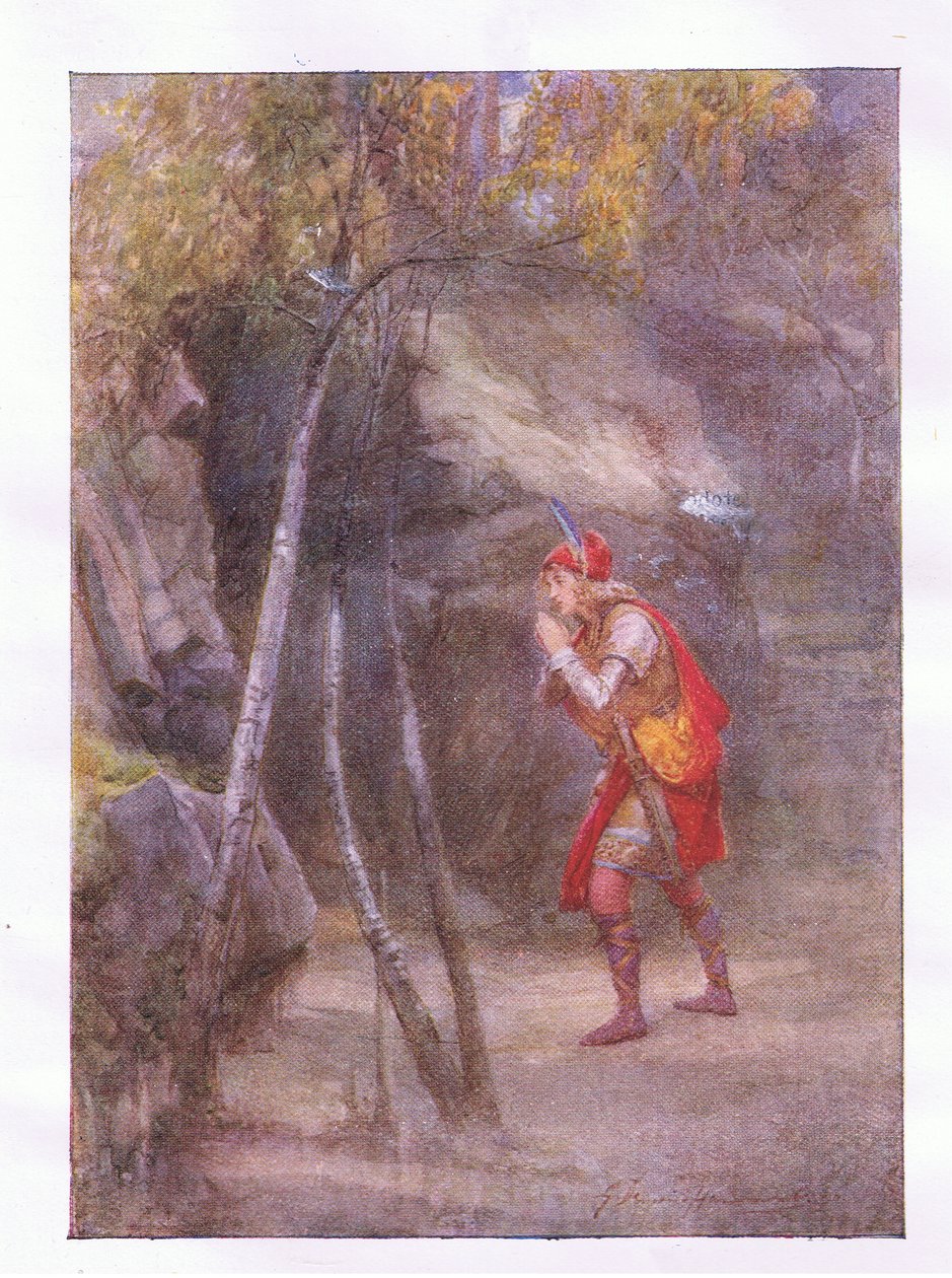 Ne! kdo je tam? Pokud je něco civilní (Cymbeline), z The Complete Works of Shakespeare vydané George Harrap & Co Ltd, 20. léta od Hans Holbein der Jüngere