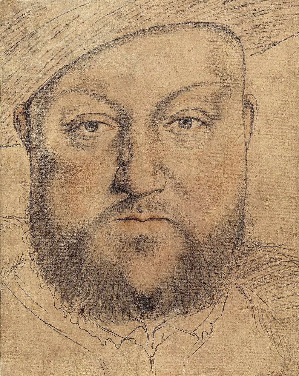 Portrét anglického krále Jindřicha VIII. (Henri VIII.) od Holbeina, Hanse, mladšího (1497-1543), kolem 1540 - Uhlí, pastel a sangvinik na kartonu - Staatliche Graphische Sammlung, Mnichov od Hans Holbein der Jüngere