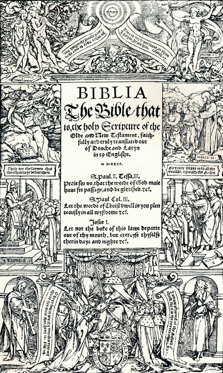 Titulní strana anglické Bible Coverdales, 1535 od Hans Holbein der Jüngere
