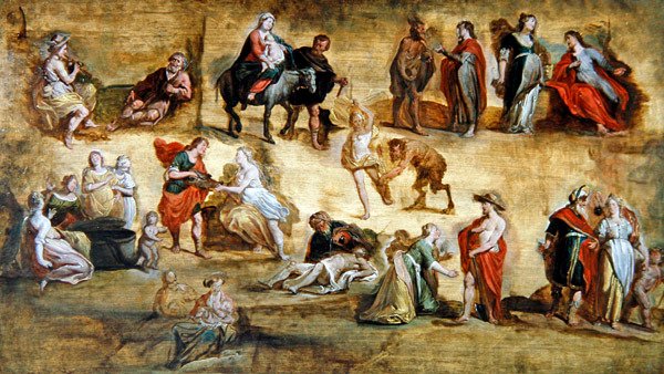Mytologické a náboženské scény: Workshop Modello (olej na panelu) od Hans III Jordaens