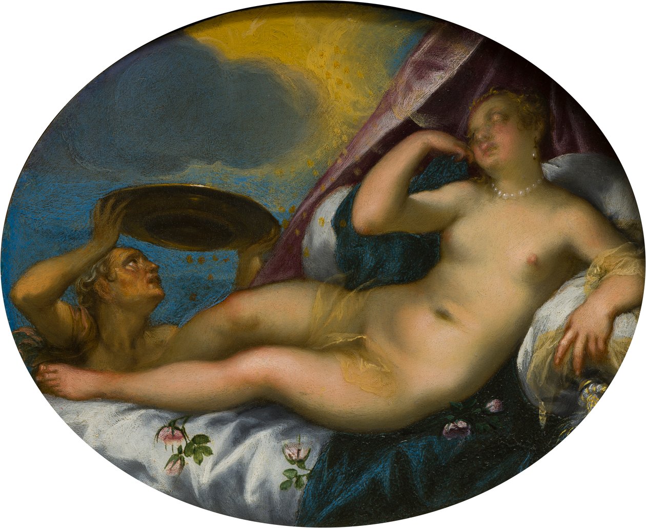 Danae and the Shower of Gold, cca 1584-1625 (olej na plátně) od Hans I or Johann Rottenhammer
