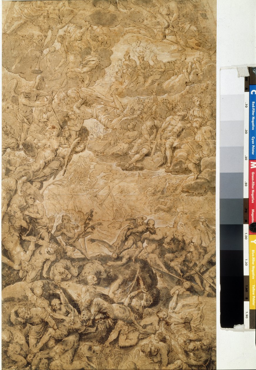 Poslední soud. Kresba Hanse Rottenhammera, třísla (1564-1625). Grisaille na papíře, 53,7 x 31,6 cm, kolem roku 1590. Německé umění, manýrismus. Puškinovo muzeum výtvarných umění, Moskva. od Hans I or Johann Rottenhammer