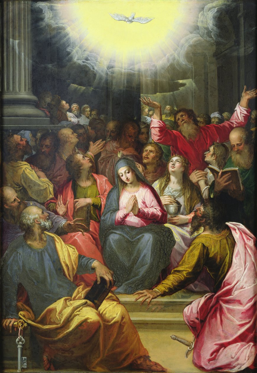 Sestoupení Ducha svatého, 1594-95 (olej na mědi) od Hans I or Johann Rottenhammer