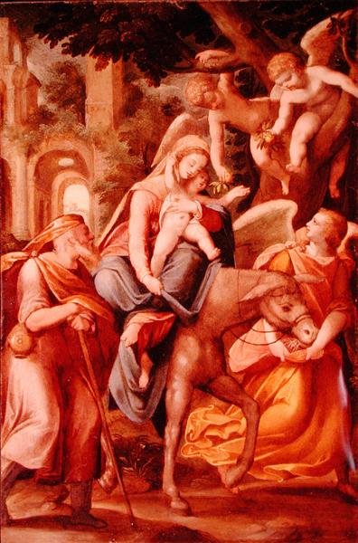 Útěk do Egypta (olej na měděném panelu) od Hans I or Johann Rottenhammer