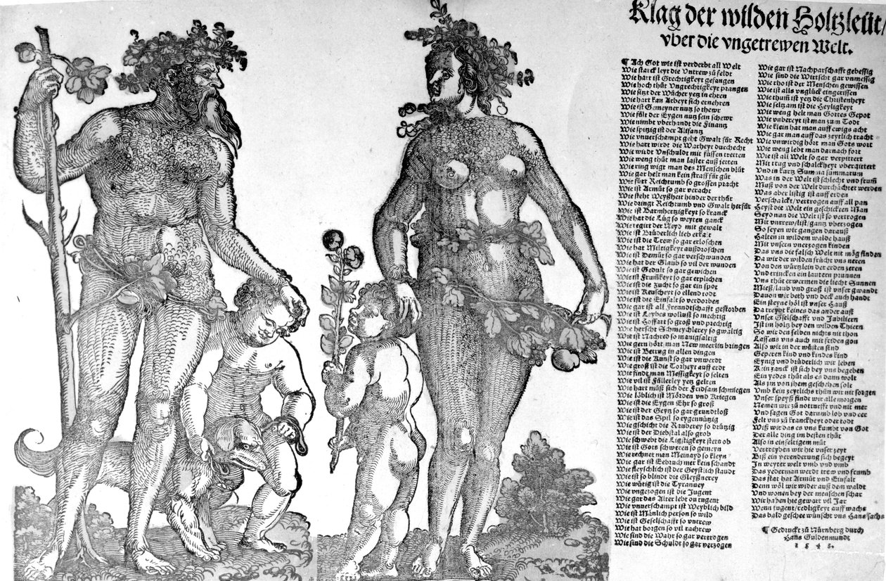 Broadside o stažení divokých mužů z lesů ze světa, který se změnil k horšímu, dřevoryt Hanse Guldenmunda, 1545 od Hans Leonard Schaufelein