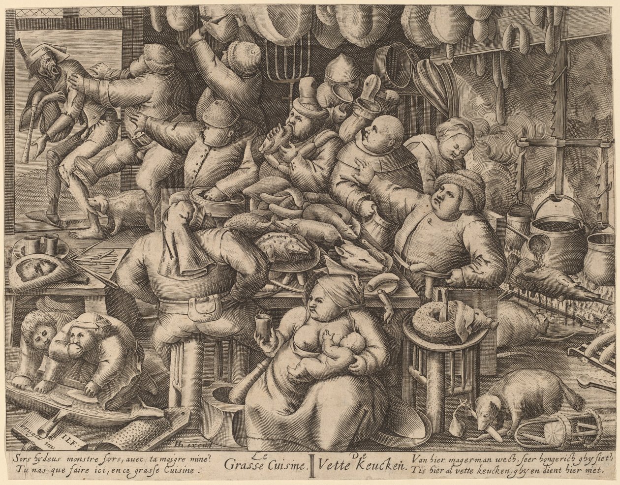 Tučná kuchyně od Hans Liefrinck I, after Pieter van der Heyden, after Pieter Bruegel the Elder