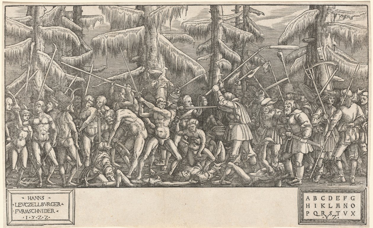 Bitva nahých mužů a rolníků od Hans Lützelburger, after Master NH