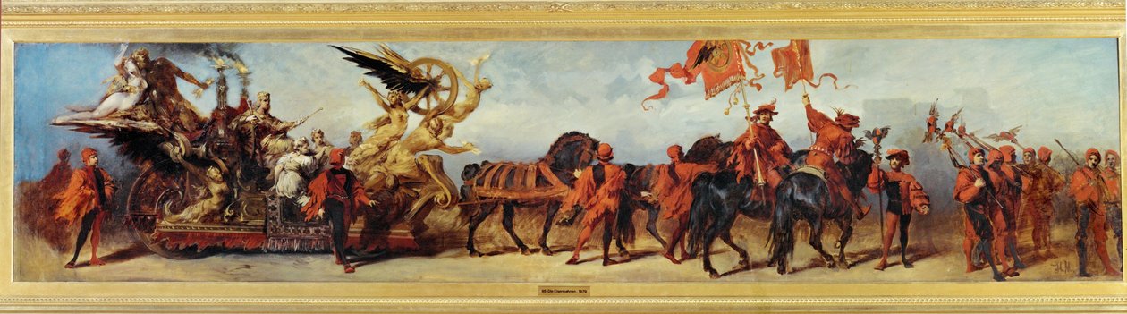 Die Eisenbahnen - Železnice, skica pro jubilejní výstavu 1879 ... (malba na plátně) od Hans Makart