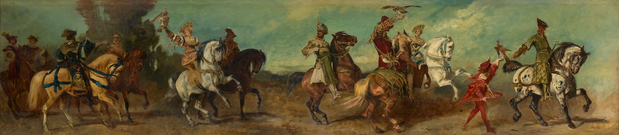 Návrh pro slavnostní průvod 1879 - Lov se sokolem od Hans Makart