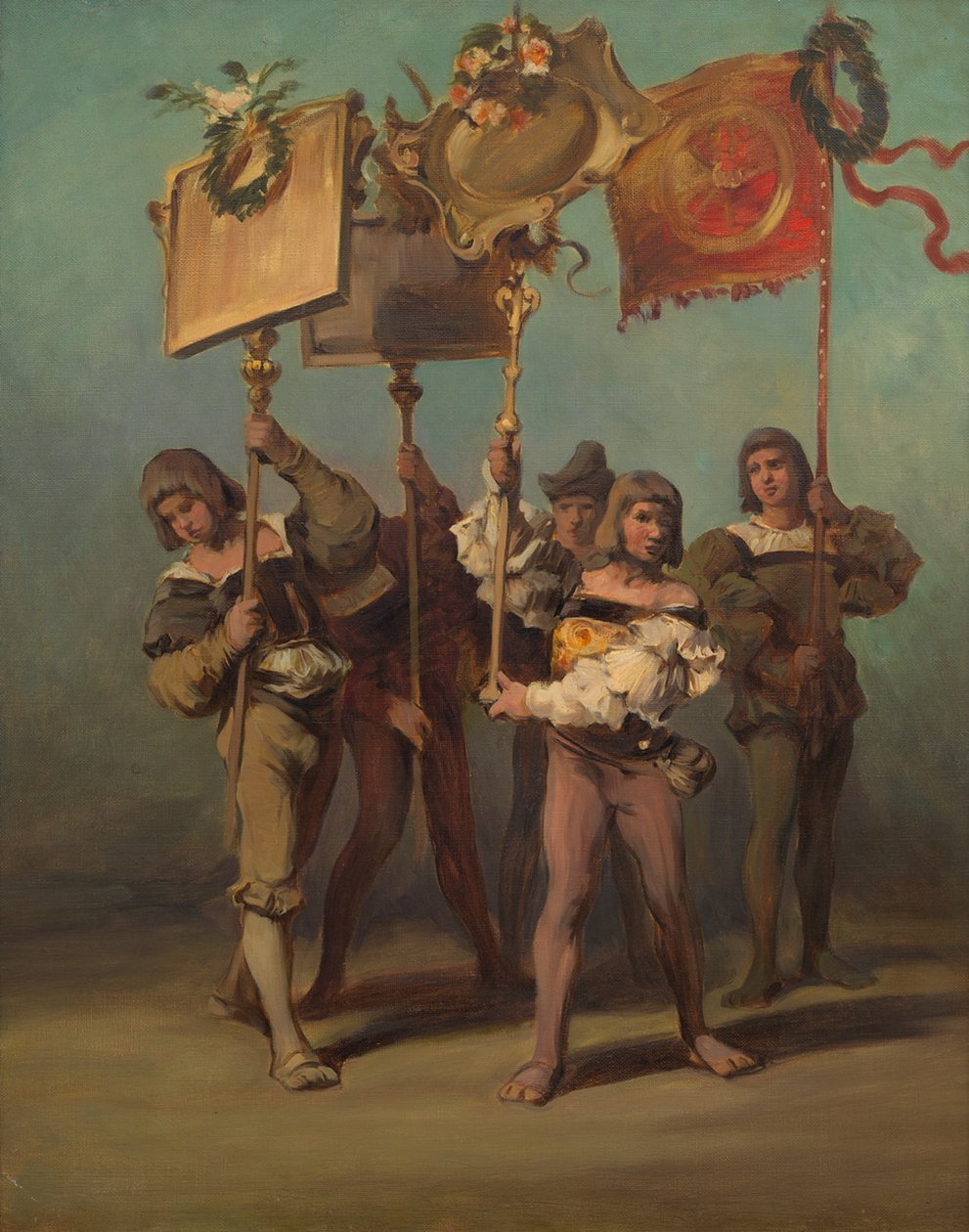 Návrh průvodu z roku 1879 – nositelé praporů truhlářů od Hans Makart