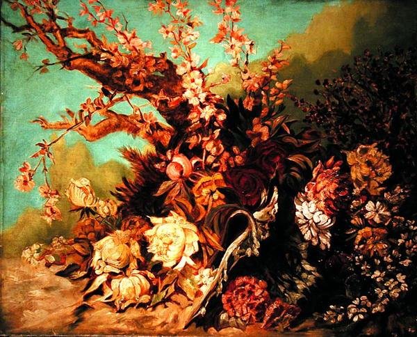 Květinové aranžmá s větvemi květů a pivoňkami, kolem roku 1884 (olej na plátně) od Hans Makart