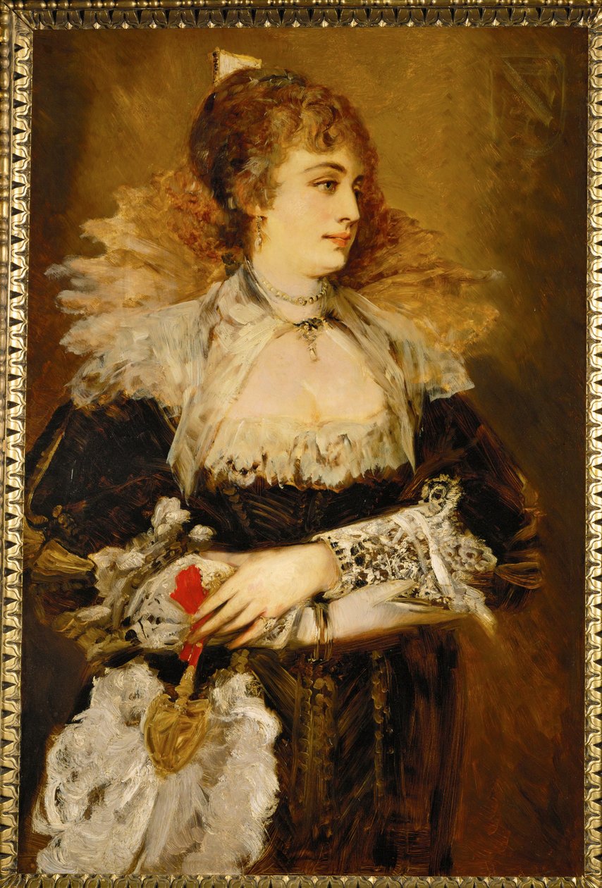 Hanna Klinkoschová, známá členka vídeňské vyšší společnosti ... (malba na dřevě) od Hans Makart