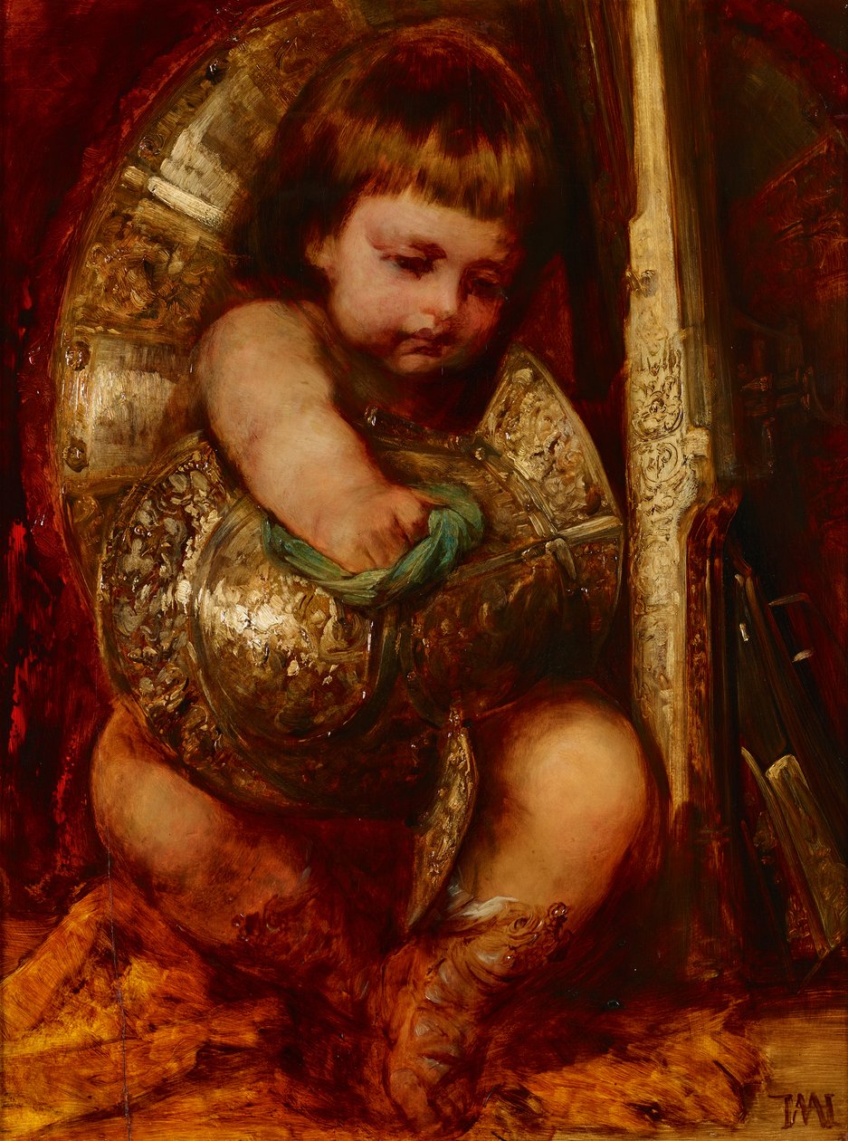 Putto čistí zbraně Marsu od Hans Makart