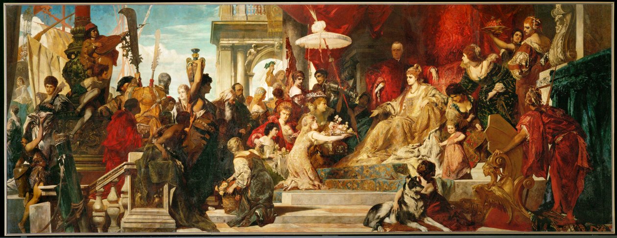 Venedig vyznamenává Caterinu Cornaro (malba na plátně) od Hans Makart