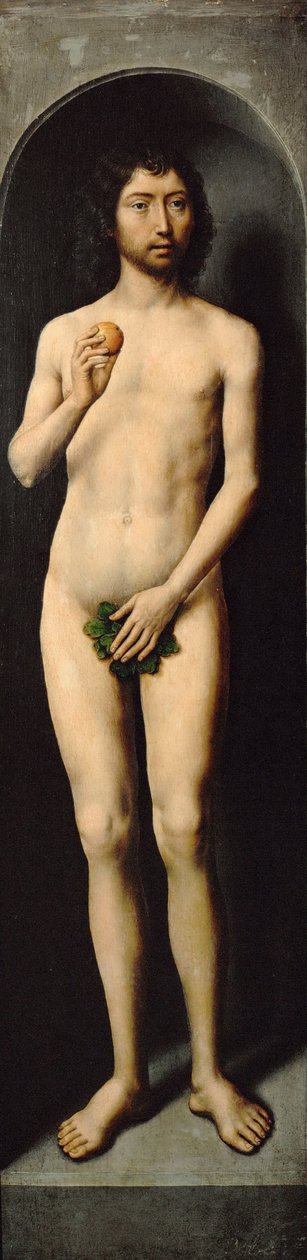 Adame. Postranní křídlo Malého triptychu sv. Jana Křtitele - Hans Memling (1433/40-1494). Olej na dřevě, cca 1485. Rozměr : 69,4x17,2 cm. Uměleckohistorické muzeum, Vienne od Hans Memling