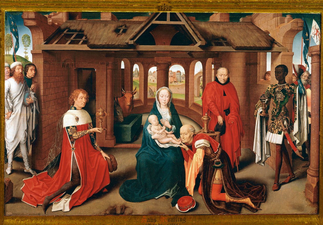 Klanění tří králů. Centrální panel triptychu Prado (olej na dřevě, kolem 1470) od Hans Memling