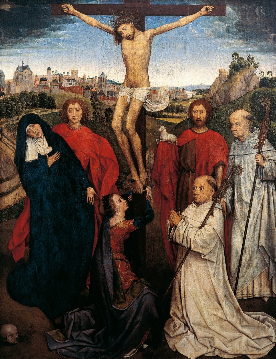 Ukřižování, Centrální panel z Triptychu Jana Crabbeho, c.1470 od Hans Memling