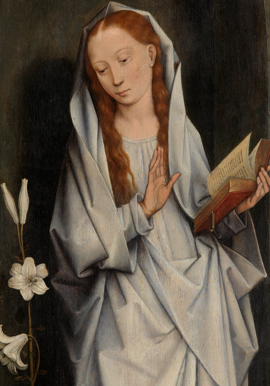 Detail Panny Marie z rubu páru křídel znázorňujících Zvěstování (olej na panelu) od Hans Memling