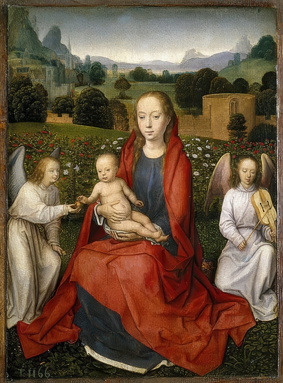 Madonna s dítětem a dvěma anděly. 1480-90 od Hans Memling