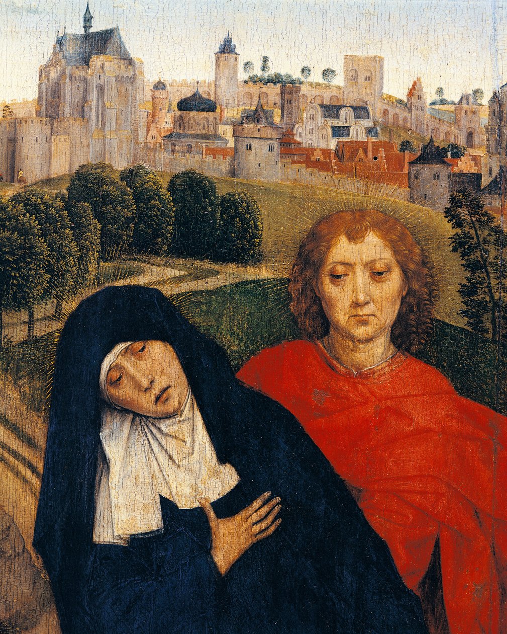 Panna Maria Bolestná, detail z Ukřižování od Hanse Memlinga (cca 1430-1494) od Hans Memling
