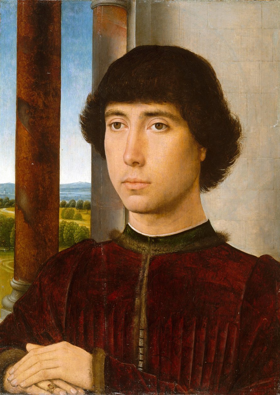 Portrét muže na lodžii od Hans Memling