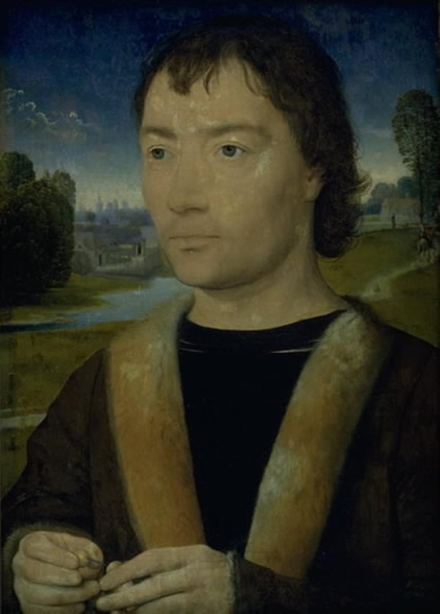 Portrét mladého muže s růžencem od Hans Memling
