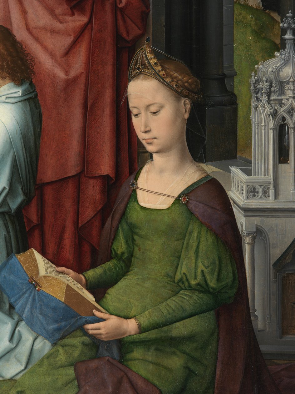 sv. Barbory, detail centrální desky Triptychu sv. Jana Křtitele a sv. Jana Evangelisty od Hans Memling